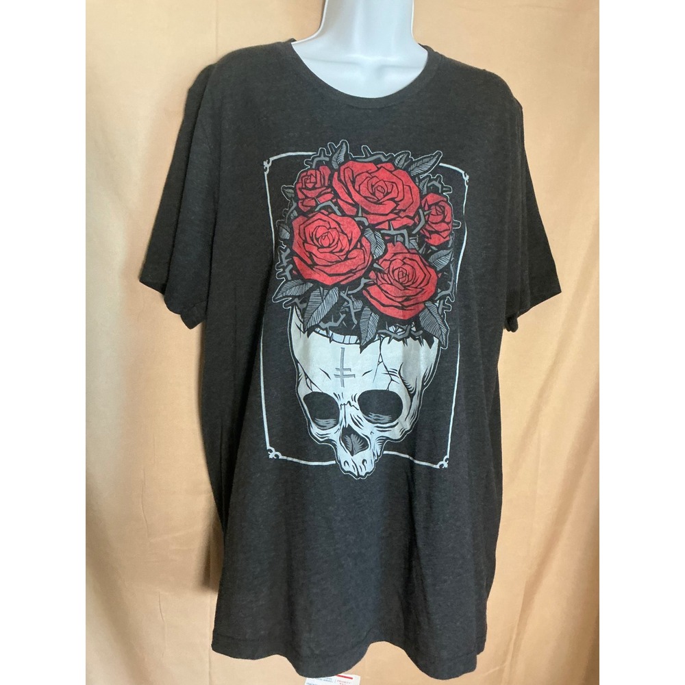 Bella+Canvas Skull Roses Graphic T-Shirt XL Charcoal Gray Excellent Gothic Tee
